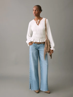 Jeansy wide leg z rozcięciami średni niebieski - Dziewczyna - - MANGO TEEN