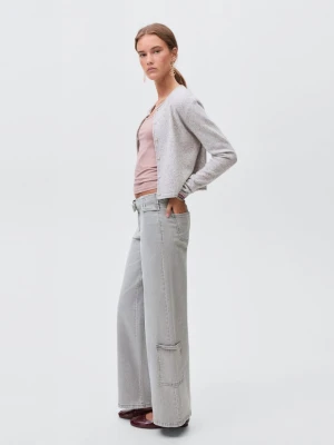 MANGO TEEN - Jeansy wideleg z klamrą szary denim - - Dziewczyna