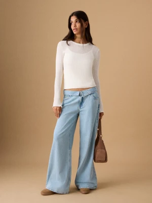 Jeansy z niskim stanem i wywinięciem jasnoniebieski - Dziewczyna - - MANGO TEEN