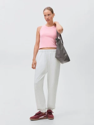MANGO TEEN - Joggery bawełniane z elastycznym pasem jasnoszary - - Dziewczyna