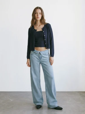 MANGO TEEN - Kardigan z ażurowej dzianiny granatowy - - Dziewczyna