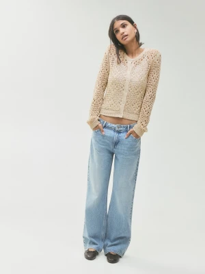 MANGO TEEN - Kardigan z ażurowej dzianiny piaskowy - - Dziewczyna