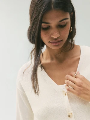 MANGO TEEN - Kardigan z cienkiej dzianiny kremowy / écru - - Dziewczyna