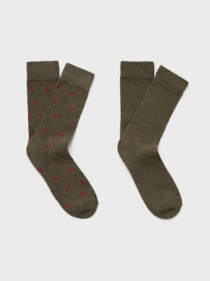 MANGO TEEN - Komplet 2 par skarpetek ze wzorem khaki - Rozmiar uniwersalny - Chłopak