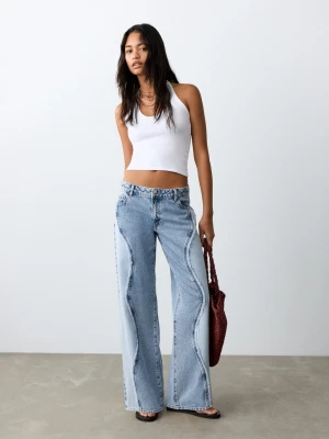 MANGO TEEN - Kontrastowe jeansy z niskim stanem średni niebieski - - Dziewczyna