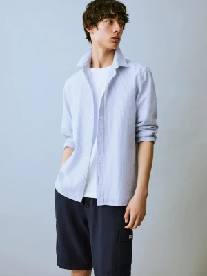 MANGO TEEN - Koszula Oxford lniana ciemnoniebieski - - Chłopak