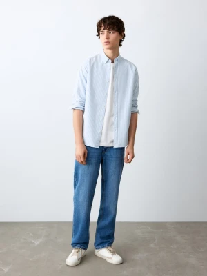 MANGO TEEN - Koszula z tkaniny Oxford w paski błękitny - - Chłopak