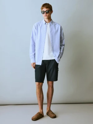 MANGO TEEN - Koszula z tkaniny Oxford w paski niebieski - - Chłopak