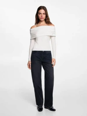 MANGO TEEN - Koszulka off shoulder złamana biel - - Dziewczyna