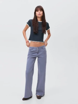 MANGO TEEN - Krótka koszulka z bawełny organicznej granatowy - - Dziewczyna