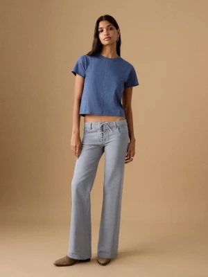 MANGO TEEN - Krótka koszulka z ćwiekami niebieski - - Dziewczyna