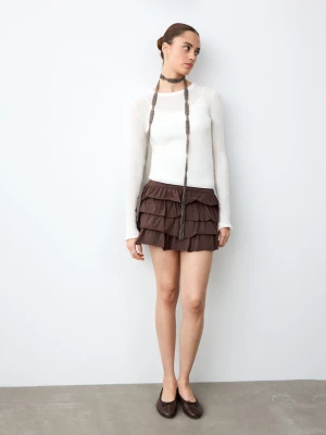 MANGO TEEN - Krótka spódnica z falbanami brązowy - - Dziewczyna