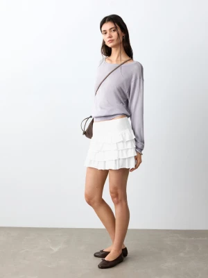 MANGO TEEN - Krótka spódnica z falbanami złamana biel - - Dziewczyna