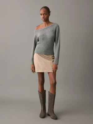 Krótka spódnica zamszowa z nitami piaskowy - Dziewczyna - - MANGO TEEN