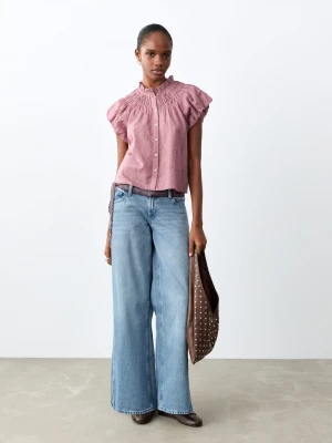 MANGO TEEN - Lejąca bluzka z marszczeniem pastelowy róż - - Dziewczyna