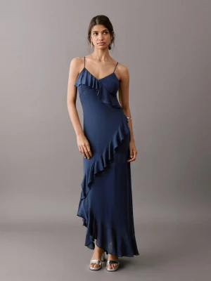 Lejąca sukienka z falbankami granatowy - Dziewczyna - - MANGO TEEN