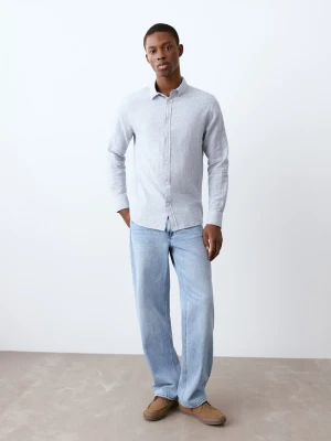 MANGO TEEN - Lniana koszula w paski granatowy - - Chłopak