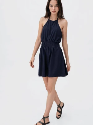 MANGO TEEN - Lniana sukienka z dekoltem halter granatowy - - Dziewczyna