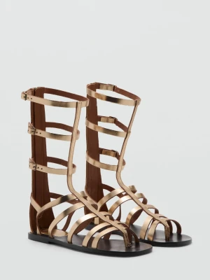 MANGO TEEN - Metallic leather Roman sandals złoty - - Dziewczyna