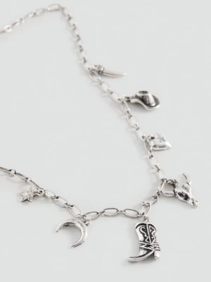MANGO TEEN - Naszyjnik z zawieszkami charms srebrny - Rozmiar uniwersalny - Dziewczyna