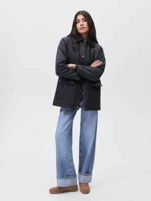 MANGO TEEN - Parka z efektem woskowania granatowy - - Dziewczyna