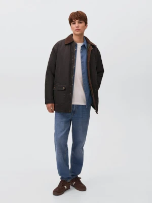 MANGO TEEN - Parka z kontrastowym kołnierzem khaki - - Chłopak