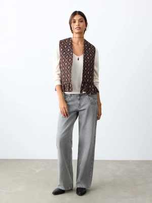 MANGO TEEN - Pikowana kamizelka z detalem falbanki brązowy - - Dziewczyna