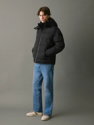 MANGO TEEN - Pikowana kurtka z kapturem czarny - - Chłopak