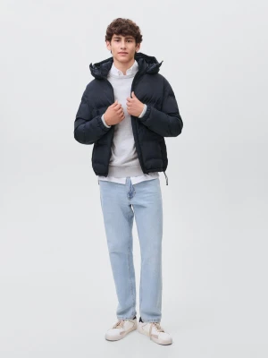 MANGO TEEN - Pikowana kurtka z kapturem granatowy - - Chłopak