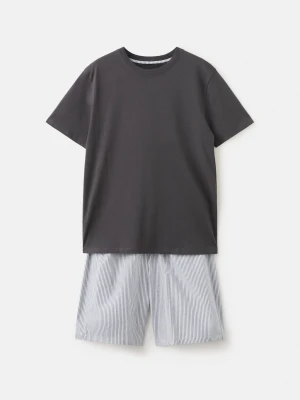 MANGO TEEN - Piżama bawełniana w paski z krótkimi nogawkami antracytowy - - Chłopak