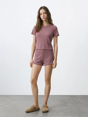 MANGO TEEN - Piżama bawełniana z krótkimi nogawkami różowy - - Dziewczyna