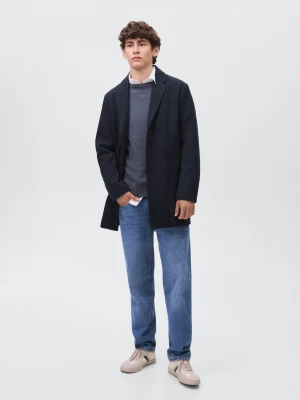 MANGO TEEN - Płaszcz midi z materiału granatowy - - Chłopak