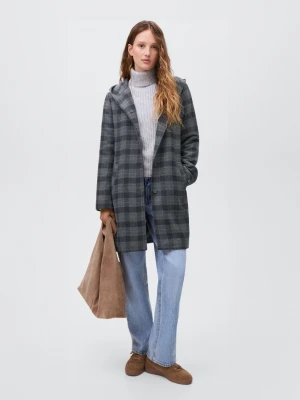 MANGO TEEN - Płaszcz z tkaniny w kratę granatowy - - Dziewczyna