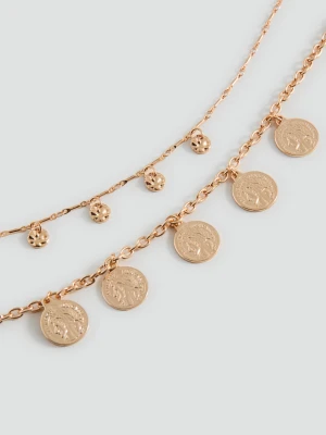 MANGO TEEN - Podwójny naszyjnik z monetami złoty - Rozmiar uniwersalny - Dziewczyna