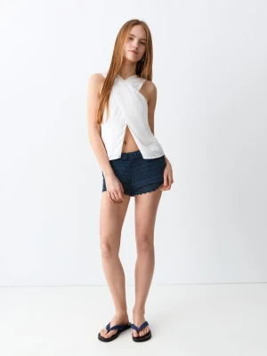 Spodenki z szydełkowymi falbankami ciemnogranatowy - Dziewczyna - - MANGO TEEN