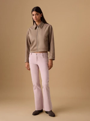 MANGO TEEN - Spodnie dżinsowe flare crop blady róż - - Dziewczyna