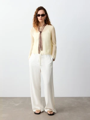 Spodnie lniane wiązane z przodu złamana biel - Dziewczyna - - MANGO TEEN
