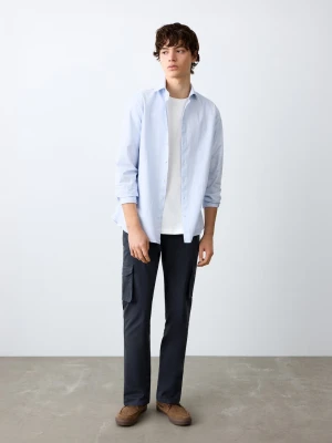 MANGO TEEN - Spodnie o prostym kroju cargo granatowy - - Chłopak