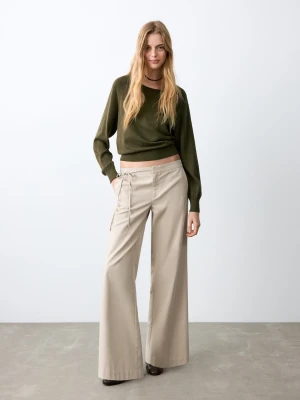 MANGO TEEN - Spodnie wideleg z wiązaniem beżowy - - Dziewczyna