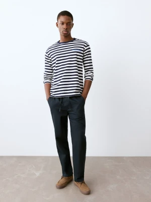 Spodnie z bawełny i lnu ze sznurkiem granatowy - Chłopak - - MANGO TEEN