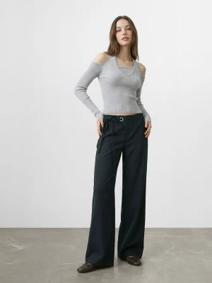 Spodnie z prostymi nogawkami i wiązaniem granatowy - Dziewczyna - - MANGO TEEN