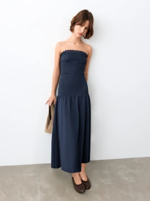 Sukienka dekolt bandeau granatowy - Dziewczyna - - MANGO TEEN