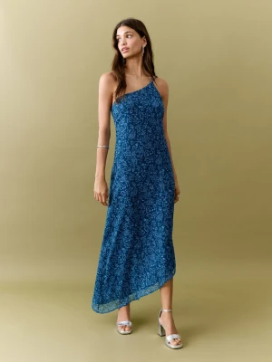 Sukienka o asymetrycznym kroju w kwiaty turkusowy - Dziewczyna - - MANGO TEEN