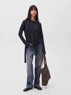 MANGO TEEN - Sweter asymetryczny z dzianiny ciemnoniebieski - - Dziewczyna