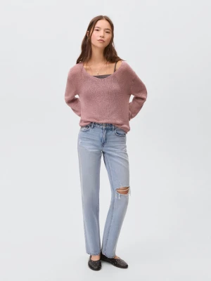 MANGO TEEN - Sweter ażurowa dzianina blady róż - - Dziewczyna