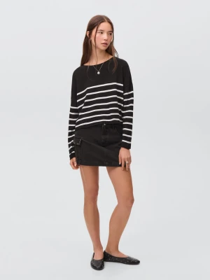 MANGO TEEN - Sweter dzianinowy w paski czarny - - Dziewczyna