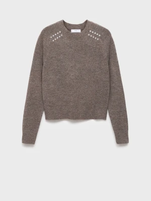 MANGO TEEN - Sweter dzianinowy z dżetami brązowy - - Dziewczyna