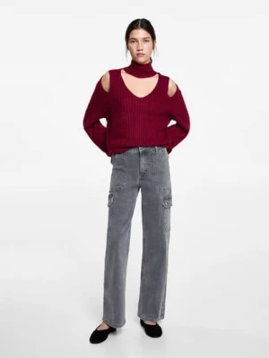 MANGO TEEN - Sweter oversize z rozcięciami kasztanowy - - Dziewczyna