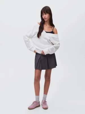 MANGO TEEN - Sweter z dzianiny z dekoltem w szpic biały - - Dziewczyna