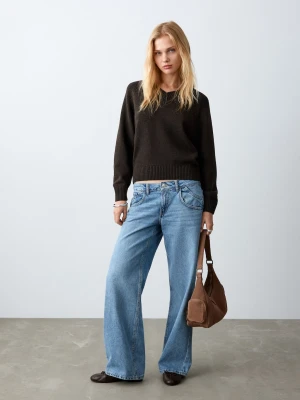 MANGO TEEN - Sweter z dzianiny z dekoltem w szpic brązowy - - Dziewczyna